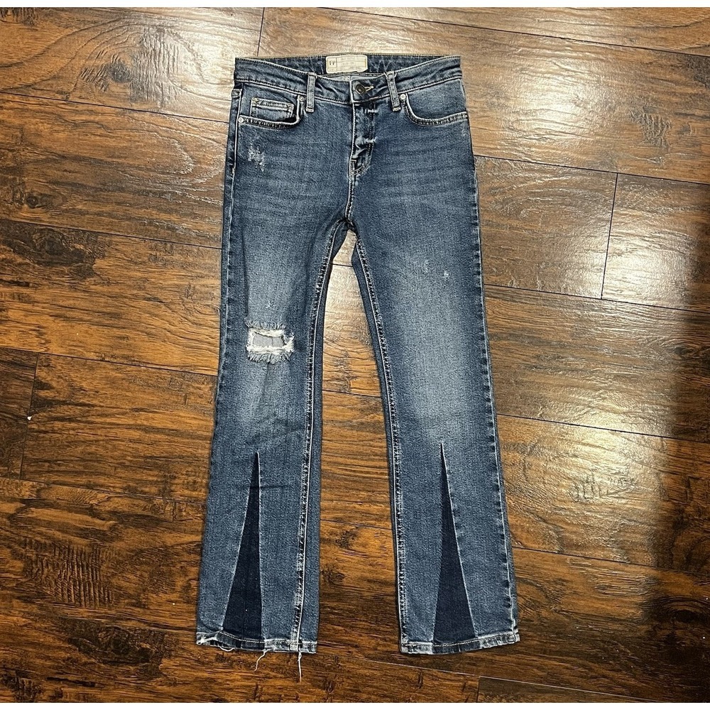 Free People Colorblock Distressed Crop Flare Jeans, Women's Size 29